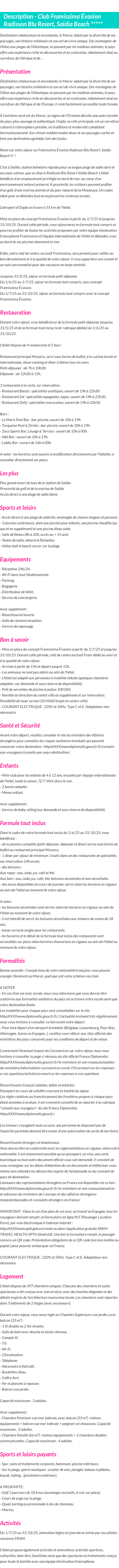 Détails du séjour