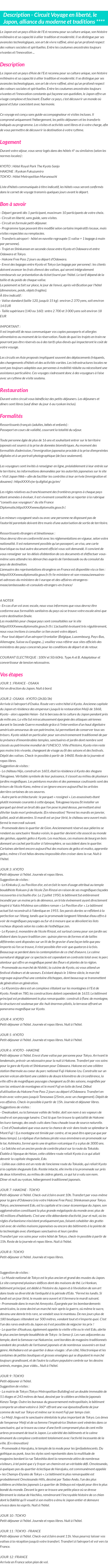 Détails du séjour