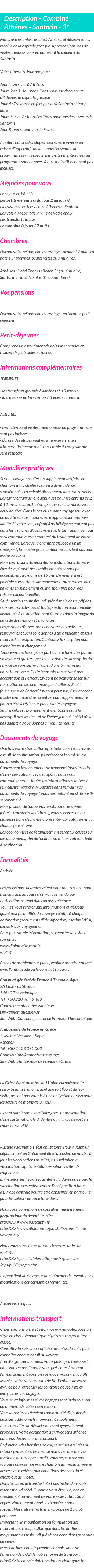 Détails du séjour