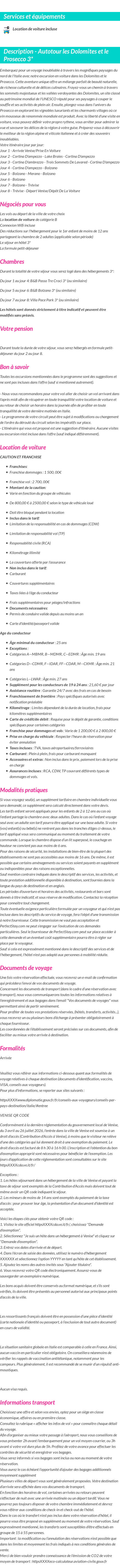Détails du séjour