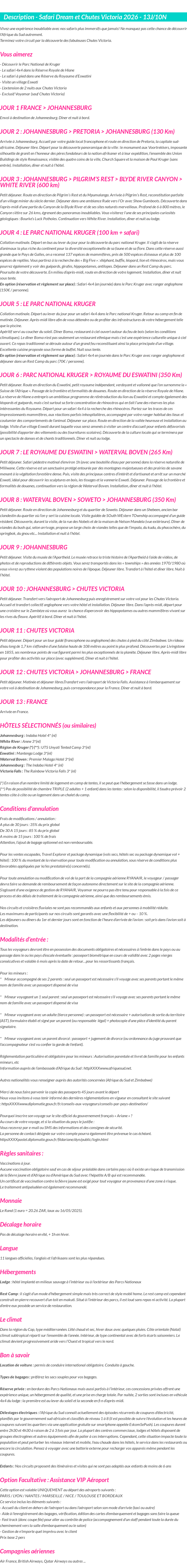 Détails du séjour