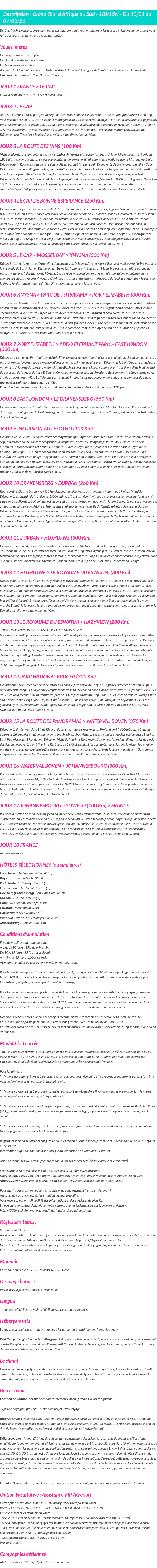 Détails du séjour