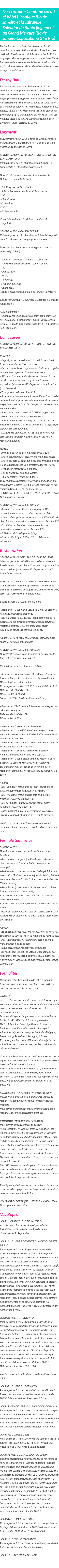 Détails du séjour