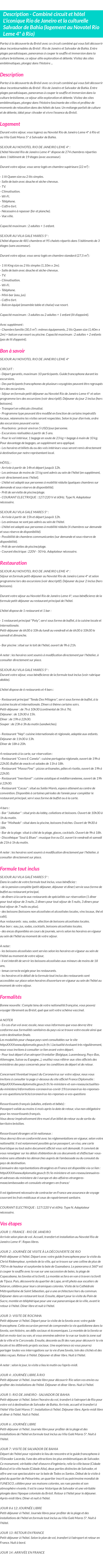 Détails du séjour