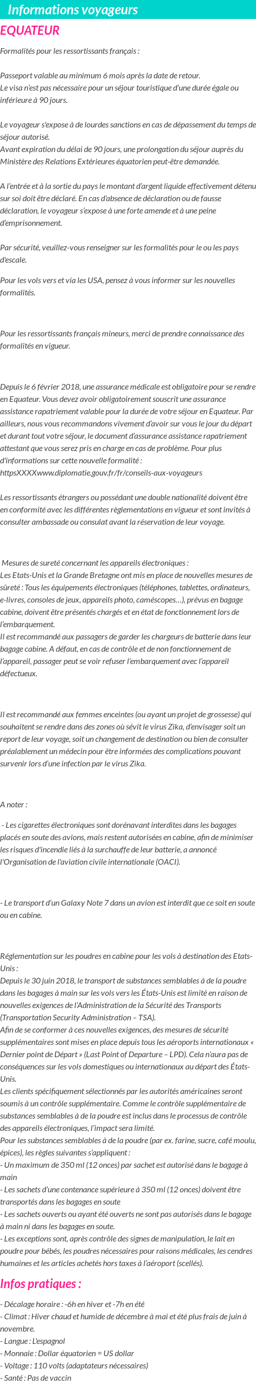 Formalités et infos voyageurs
