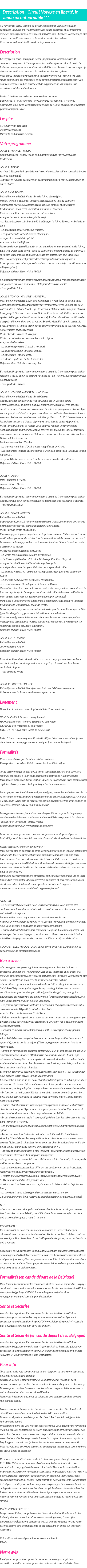 Détails du séjour