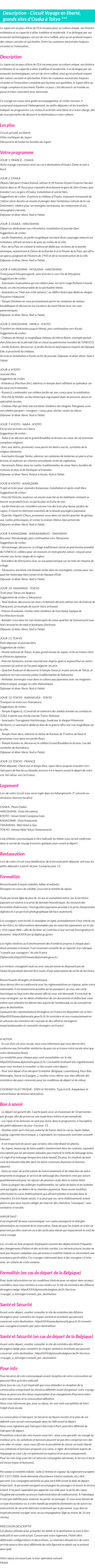 Détails du séjour
