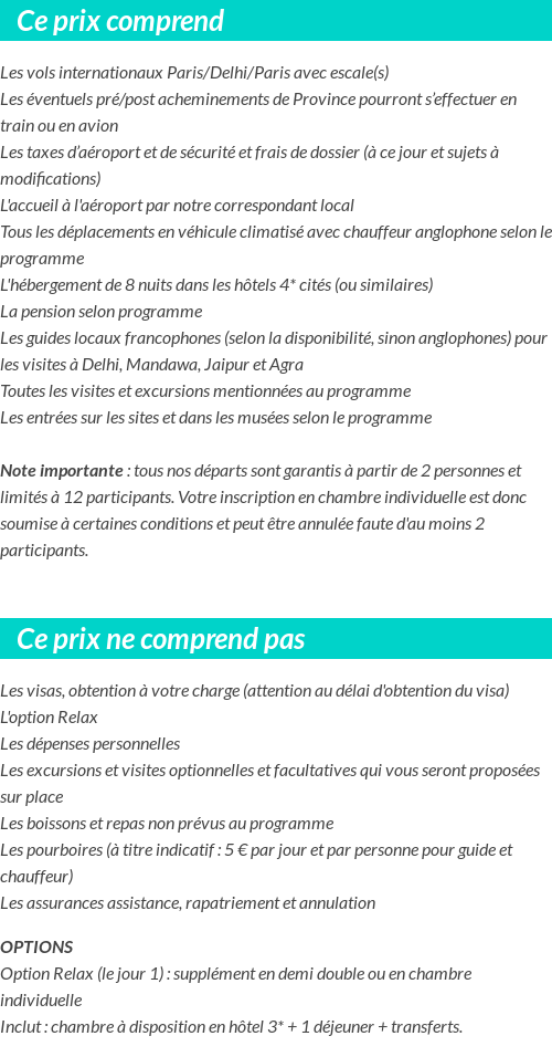 Conditions tarifaires