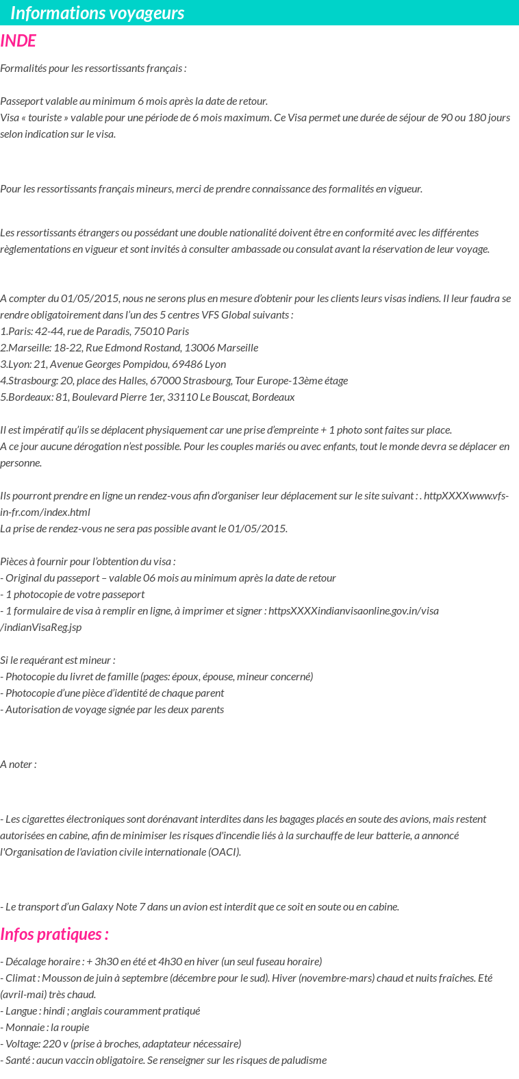 Formalités et infos voyageurs