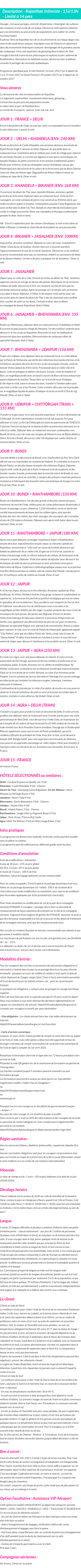 Détails du séjour