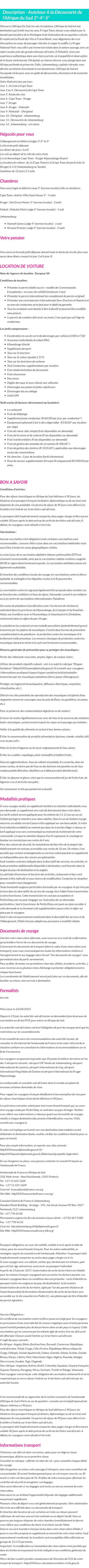 Détails du séjour