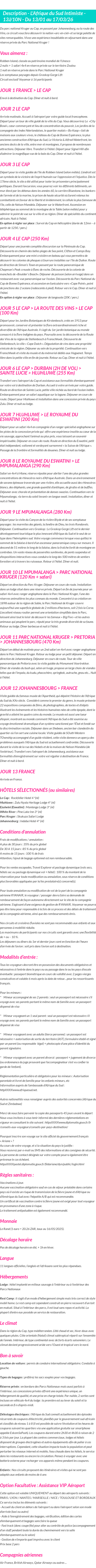 Détails du séjour