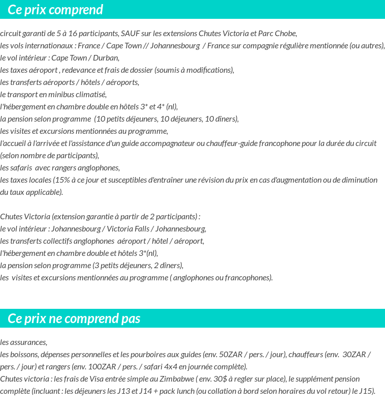 Conditions tarifaires