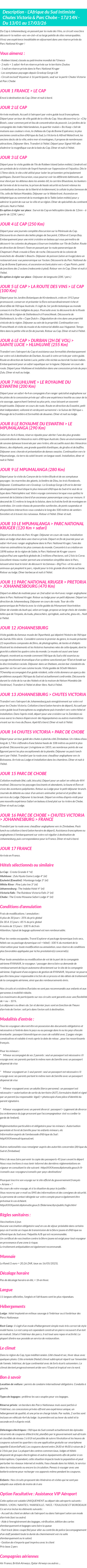 Détails du séjour