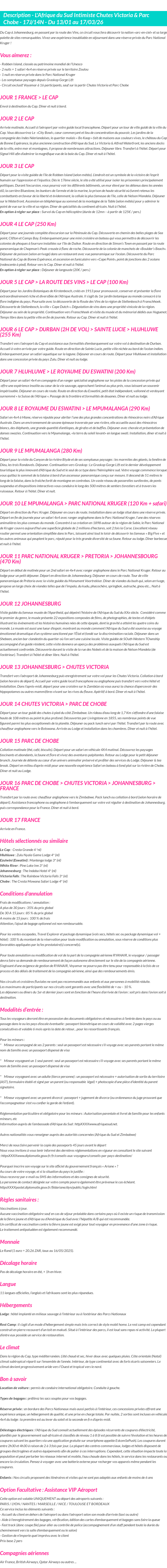 Détails du séjour
