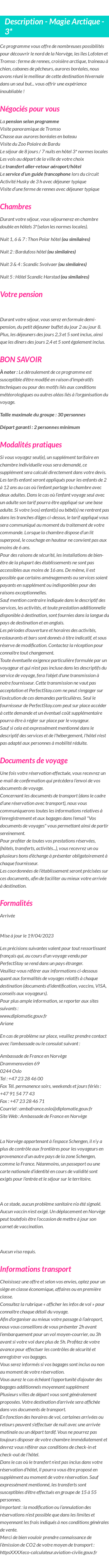 Détails du séjour