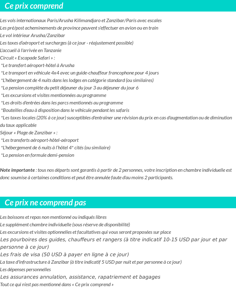 Conditions tarifaires