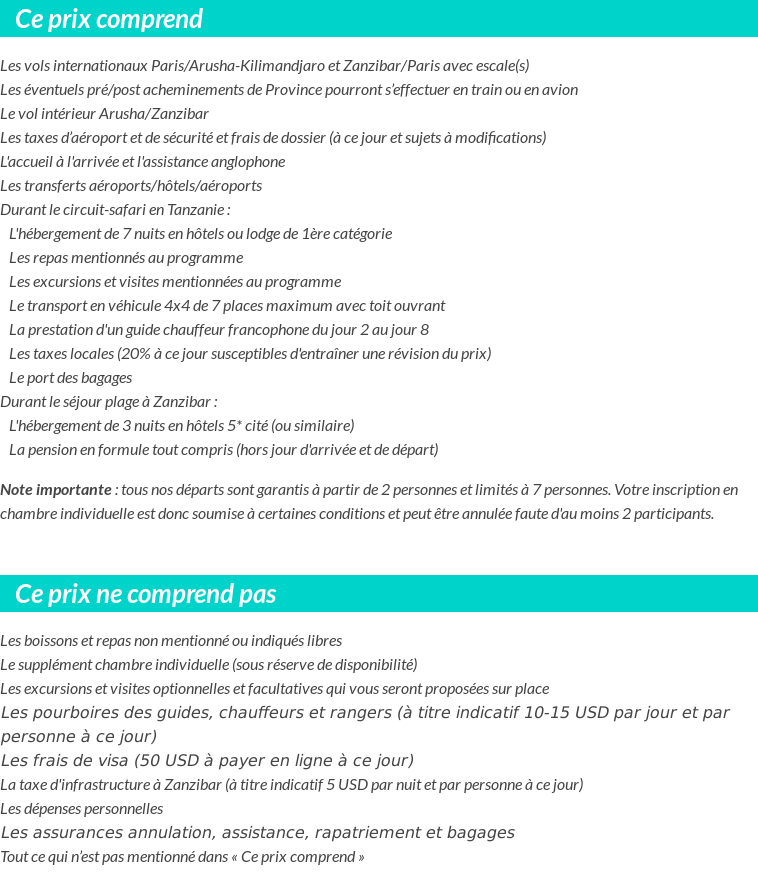 Conditions tarifaires