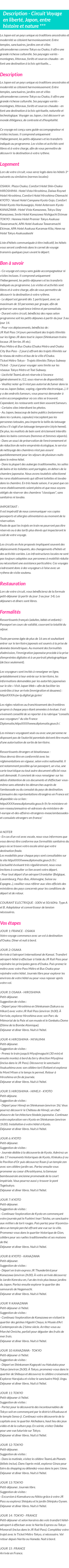 Détails du séjour