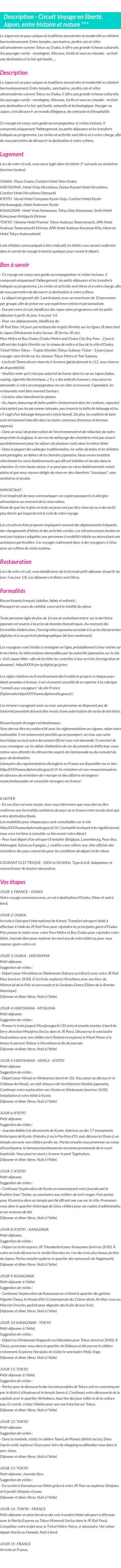 Détails du séjour