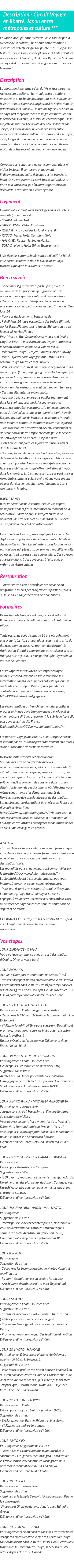 Détails du séjour