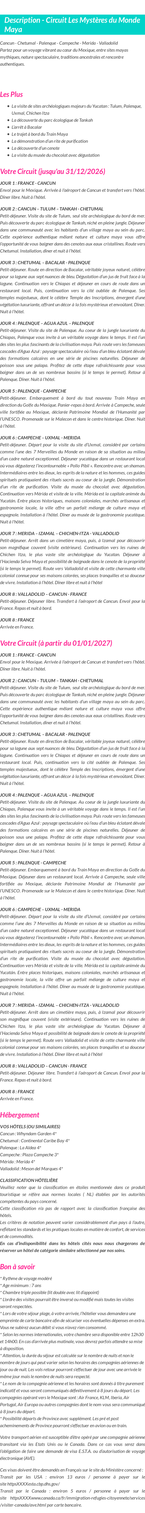 Détails du séjour