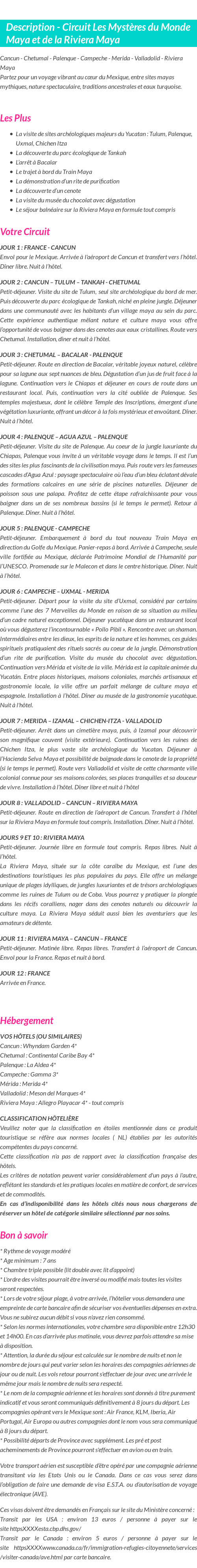 Détails du séjour