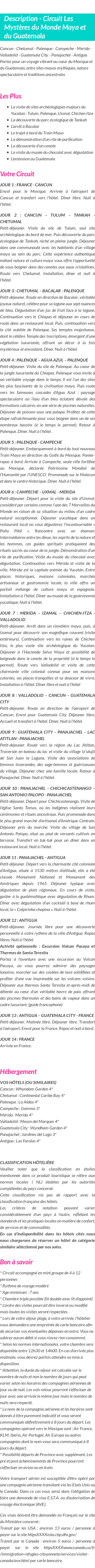 Détails du séjour