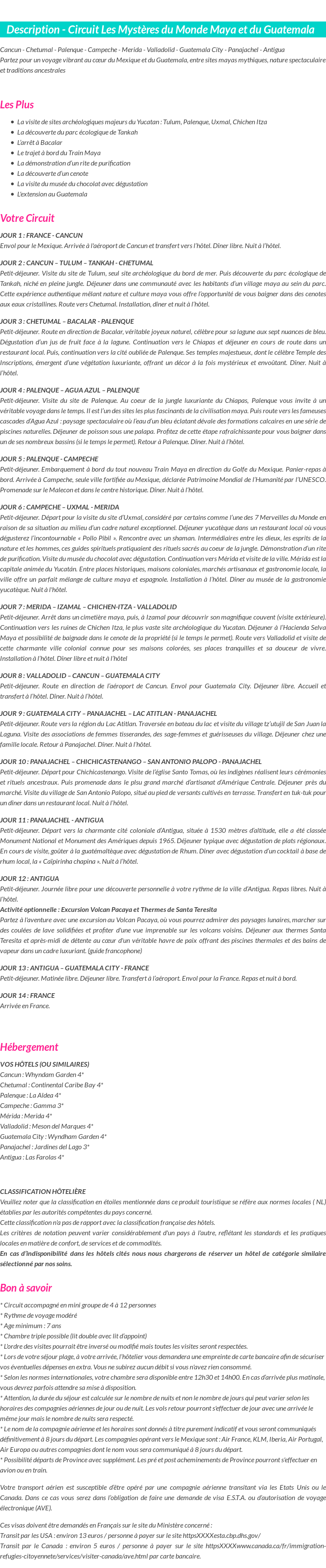 Détails du séjour