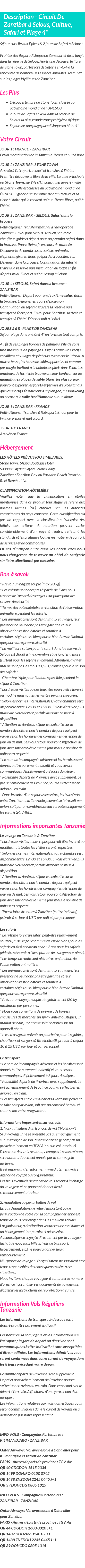 Détails du séjour
