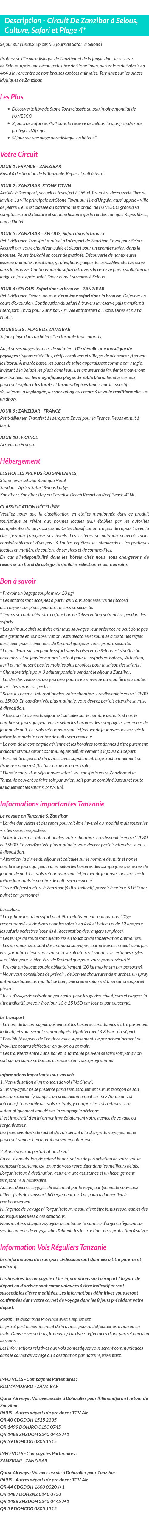 Détails du séjour