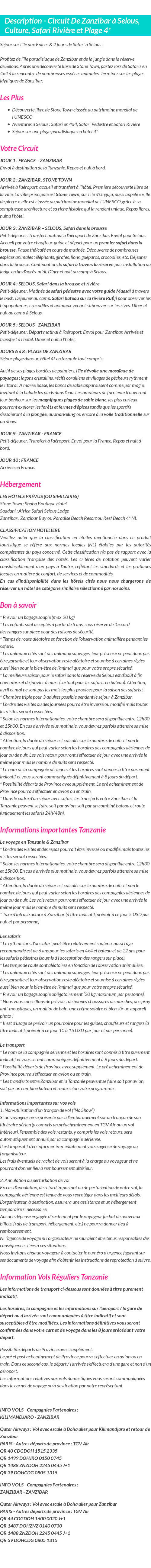 Détails du séjour