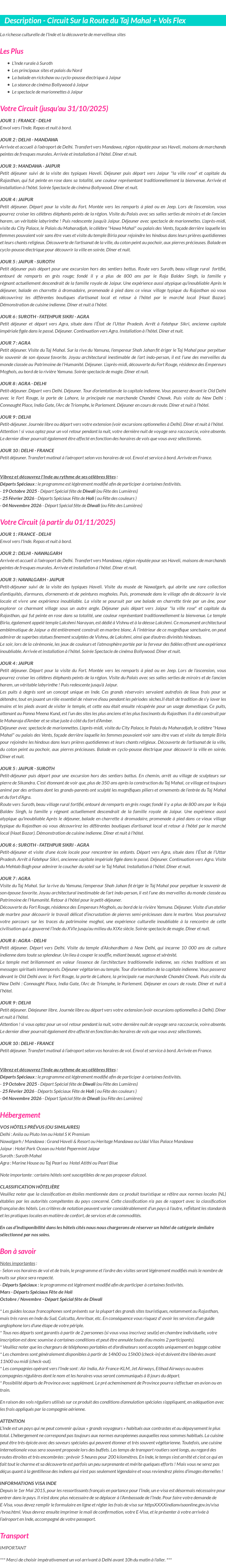 Détails du séjour