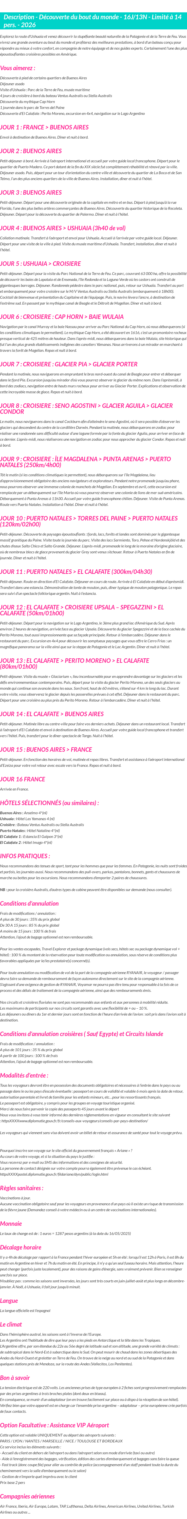 Détails du séjour