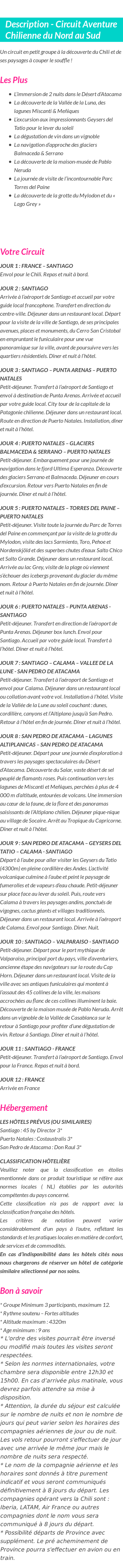 Détails du séjour