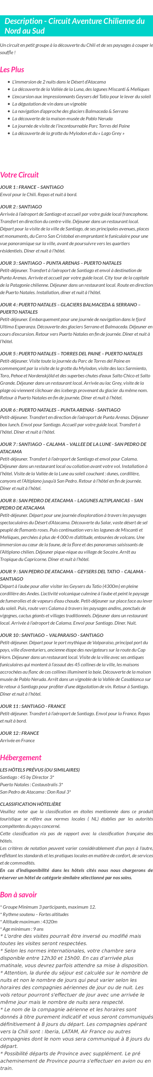 Détails du séjour