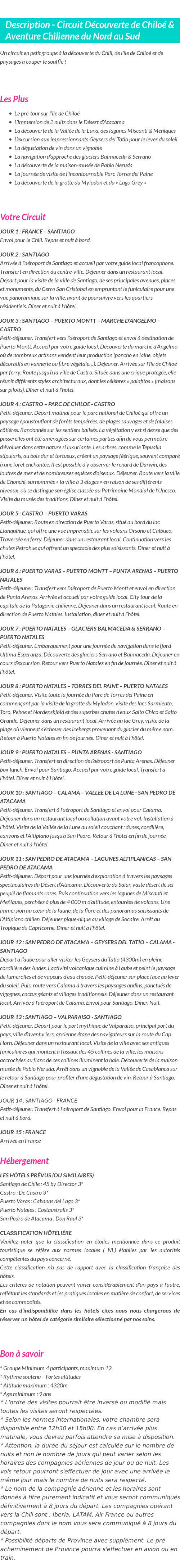Détails du séjour
