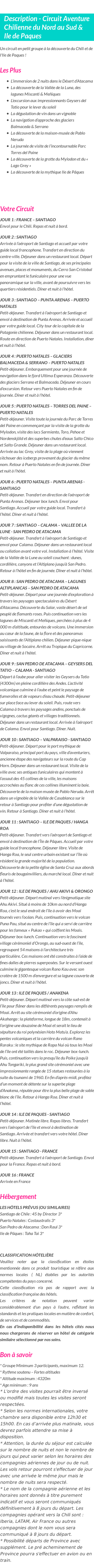 Détails du séjour