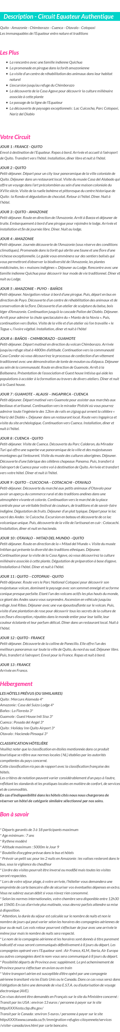Détails du séjour