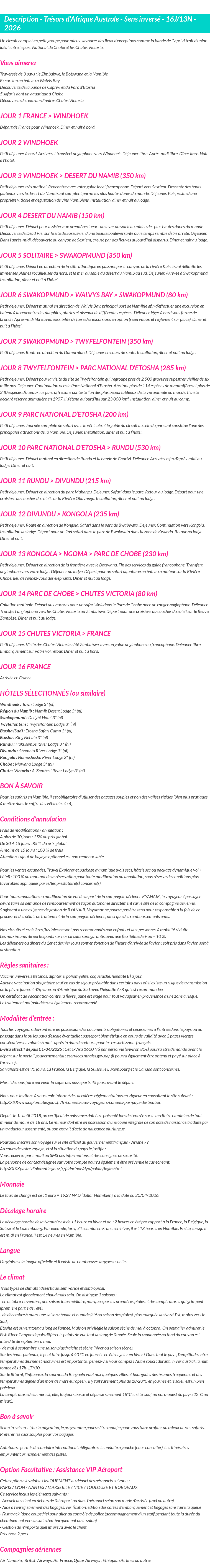 Détails du séjour