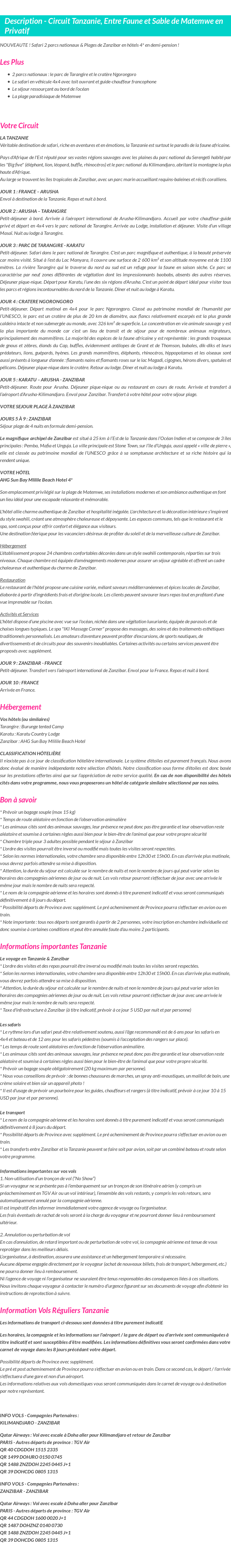 Détails du séjour
