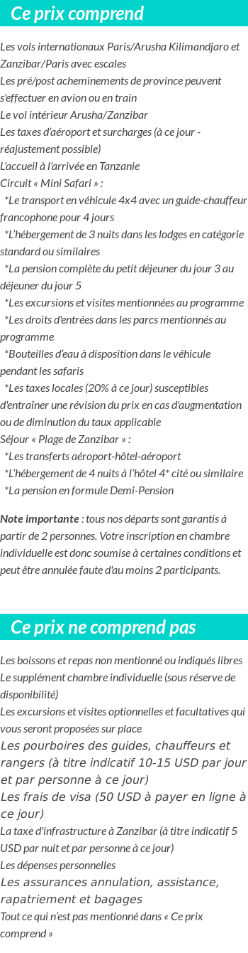 Conditions tarifaires
