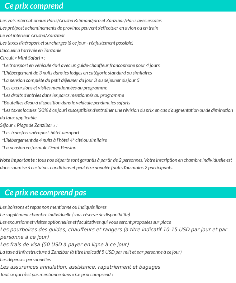 Conditions tarifaires
