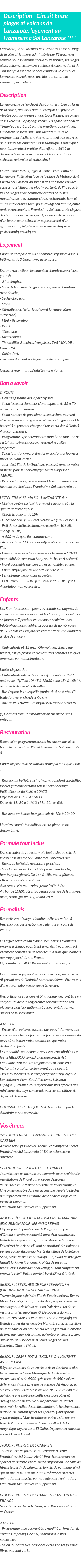 Détails du séjour