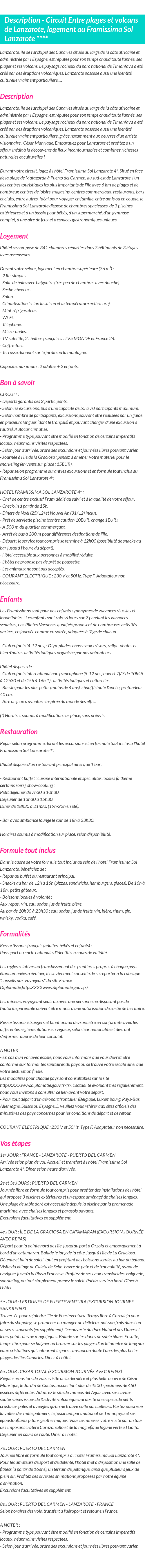 Détails du séjour