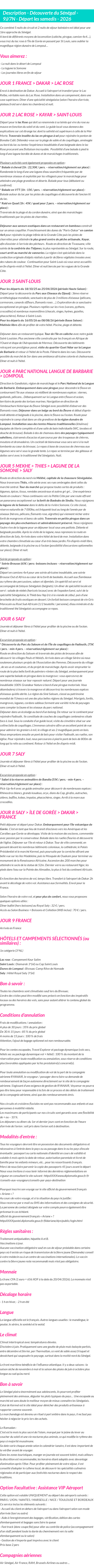 Détails du séjour