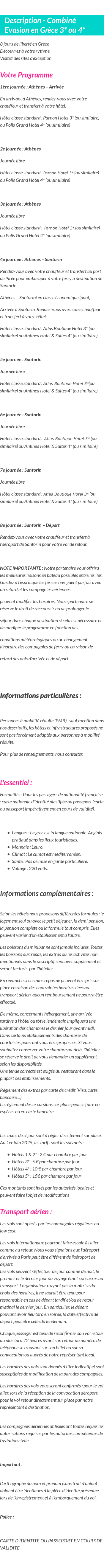 Détails du séjour