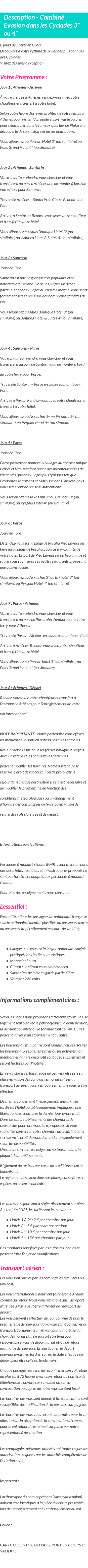 Détails du séjour