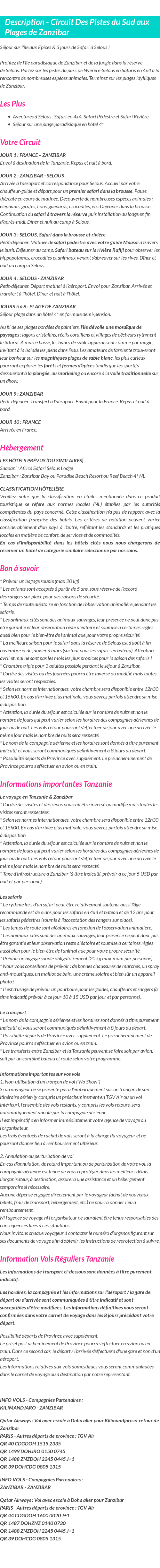 Détails du séjour