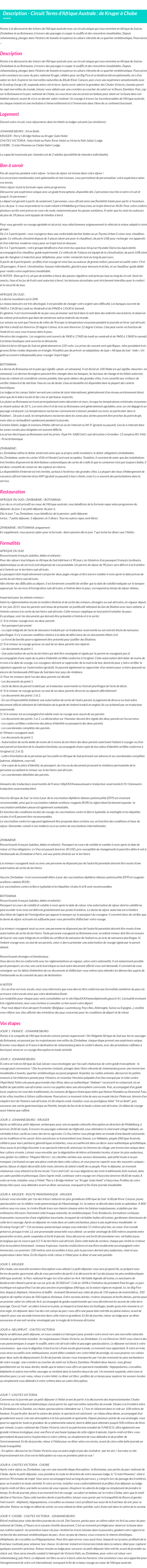 Détails du séjour